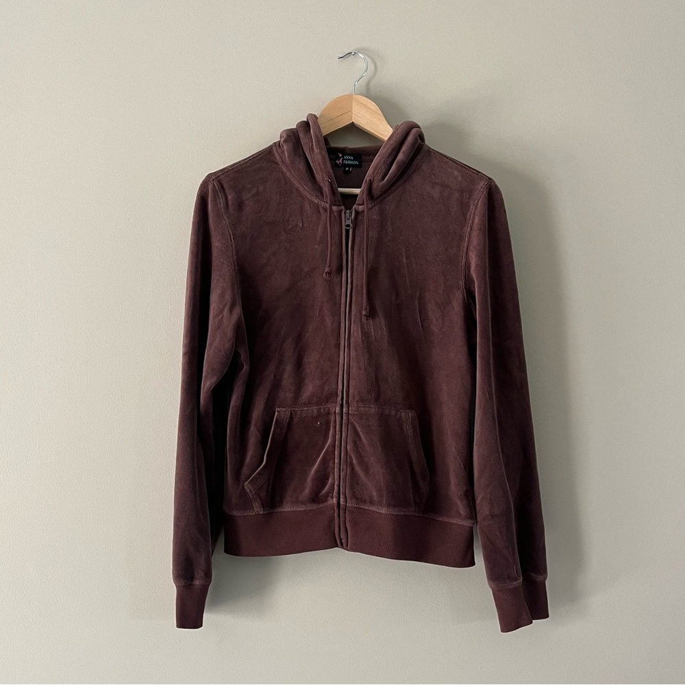 Y2K Brown Velour Zip Up Jacket by Anna Fashion